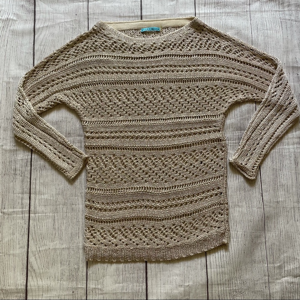 Alice + Olivia Patrick Gold Crochet Sweater